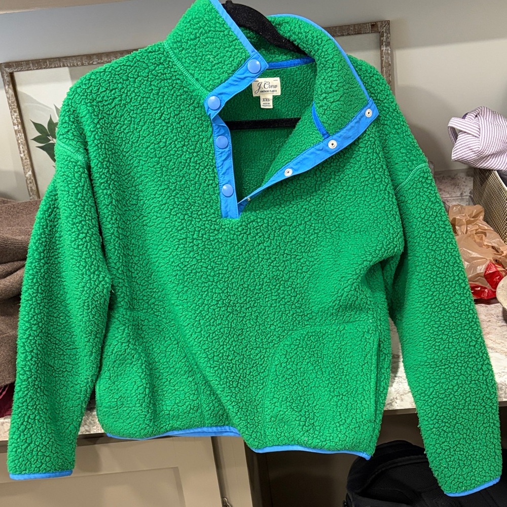 J. Crew Vintage Fleece in Vibrant Green with Blue Trim